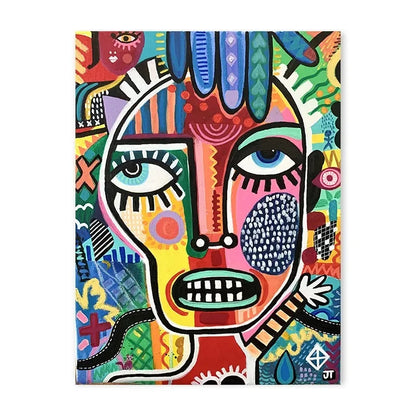 Geometric colour-block human face abstract canvas wall art