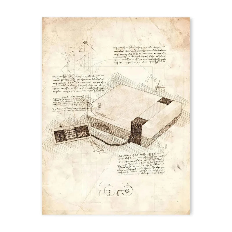 Vintage Sketch Gaming Blueprint Prints Collection