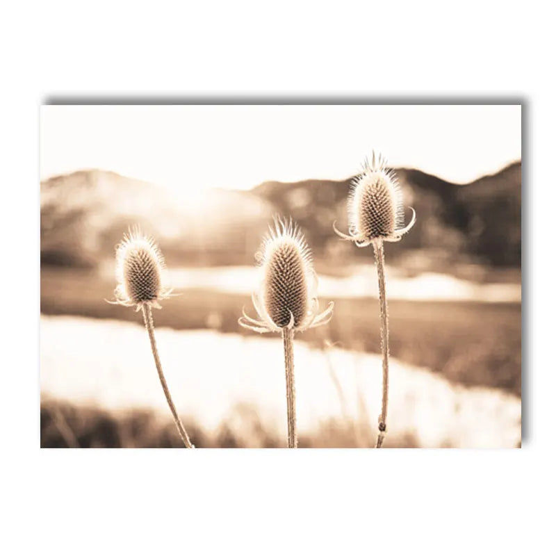 beige reed grass landscape with bridge nordic canvas