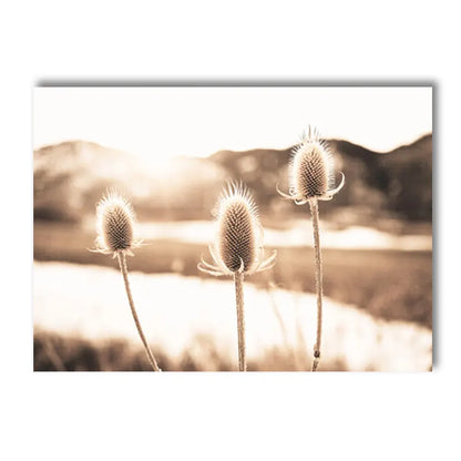 beige reed grass landscape with bridge nordic canvas
