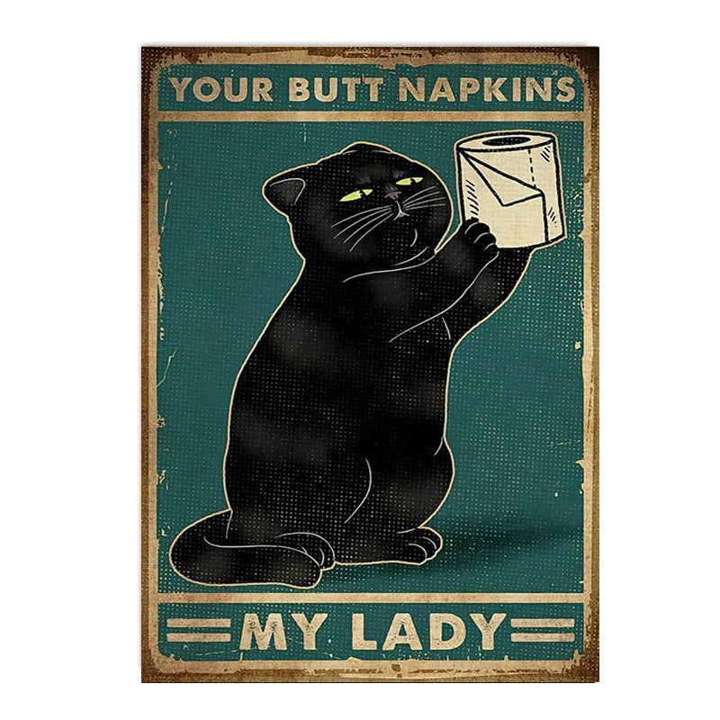 funny black cat are you pooping bathroom canvas sign
