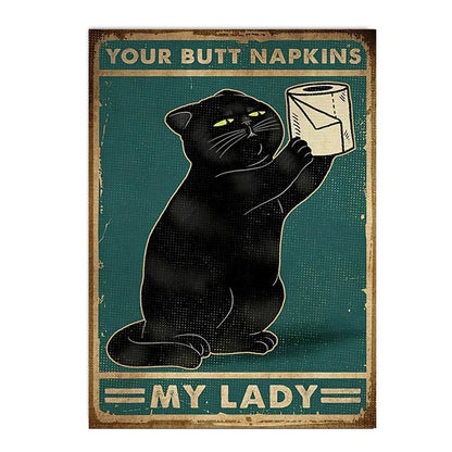 funny black cat are you pooping bathroom canvas sign