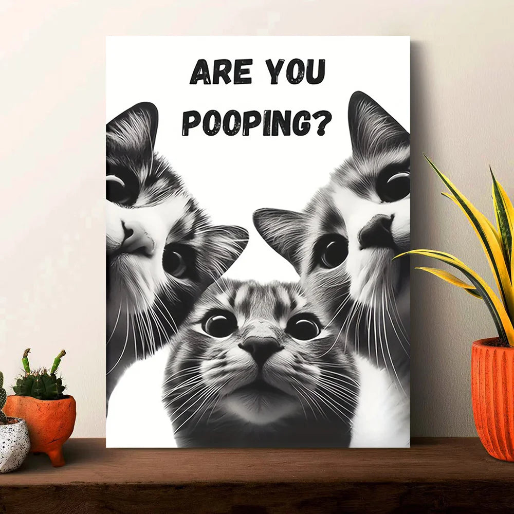 funny bathroom cat are you pooping frameless canvas