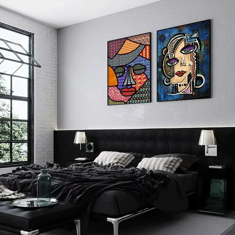 Geometric colour-block human face abstract canvas wall art