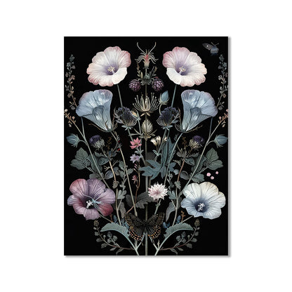 Vintage botanical butterfly with morning glory and ferns canvas