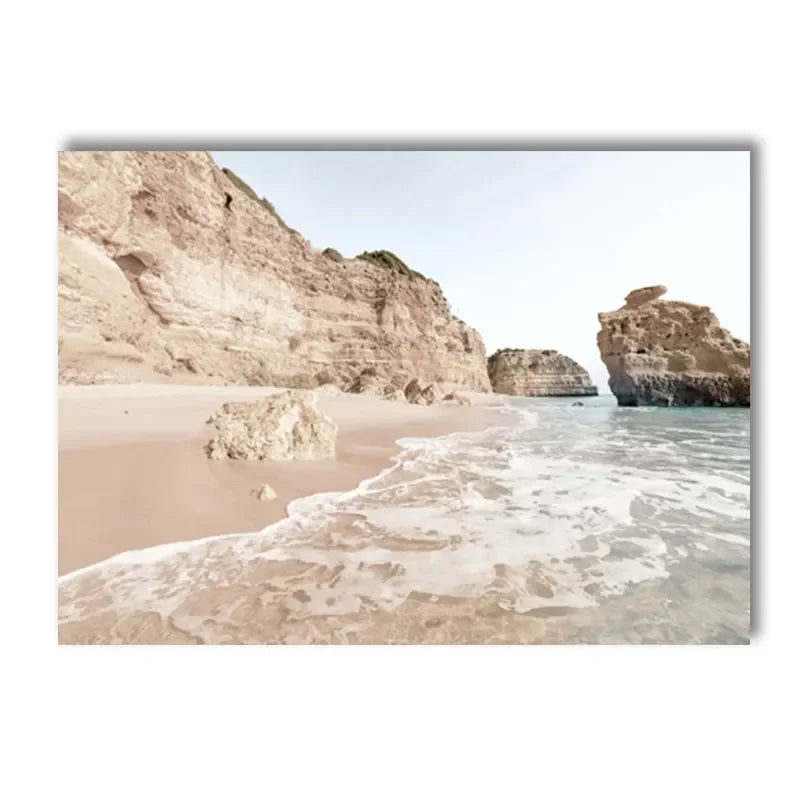 coastal beach with reef and gentle sea waves Nordic canvas wall art