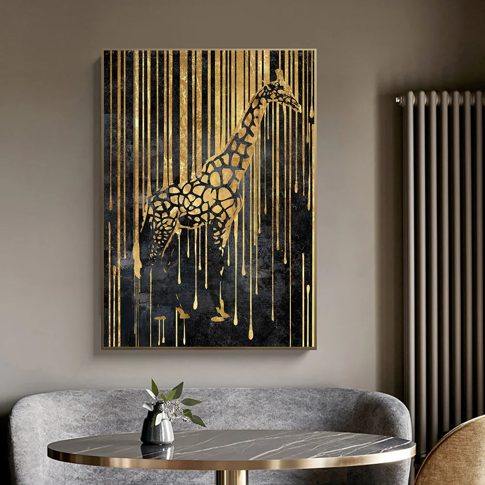Abstract Gold Line Animals Canvas