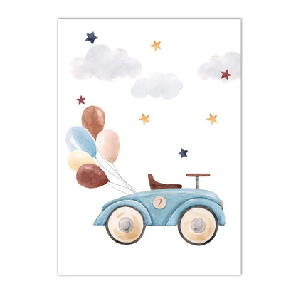 kids nordic cartoon canvas with balloon car and airplane