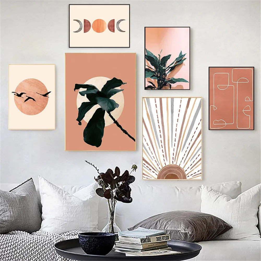 nordic minimalist abstract morning sun plant tree canvas