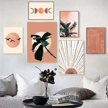 nordic minimalist abstract morning sun plant tree canvas