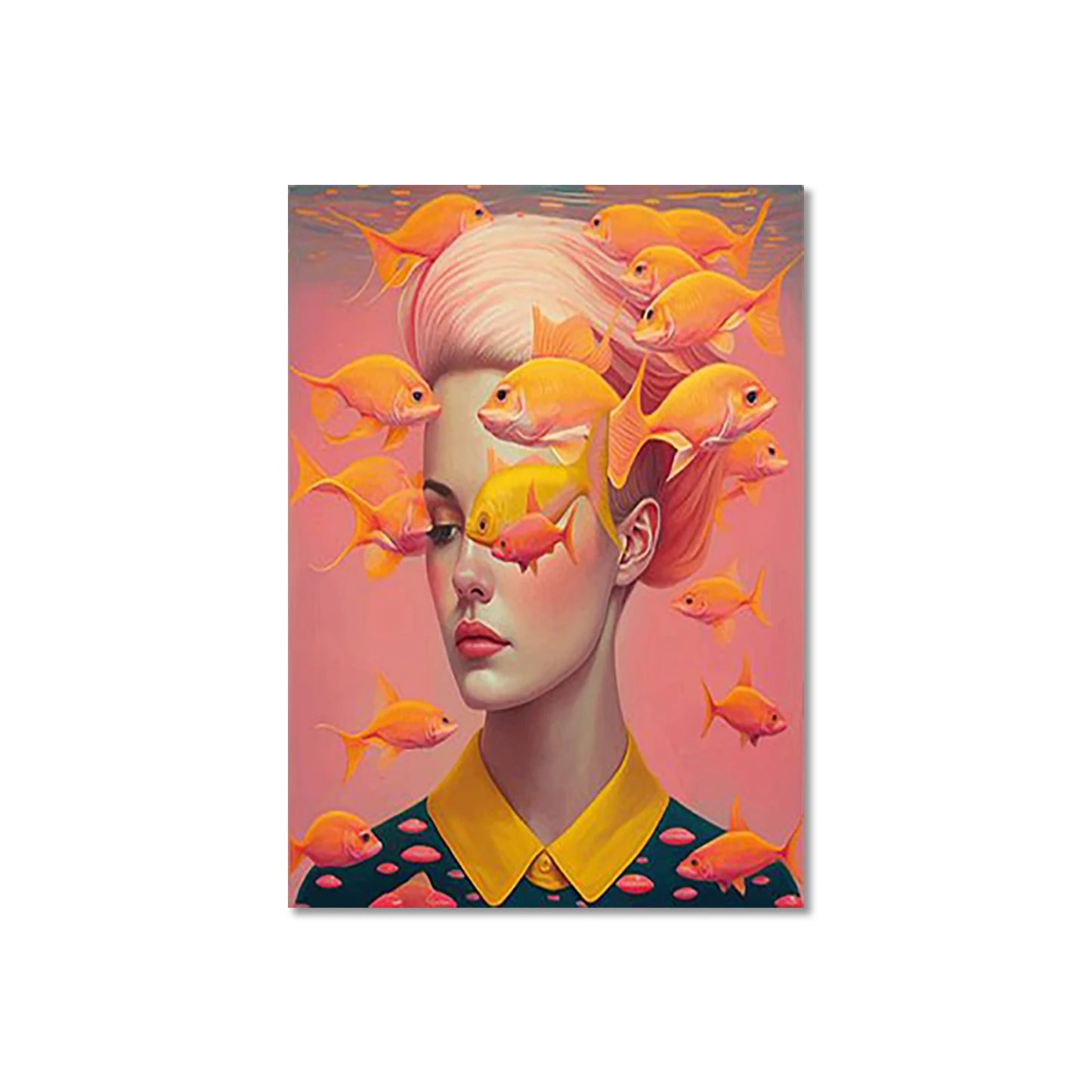 whimsical illustration of a girl wearing glasses standing in water on canvas