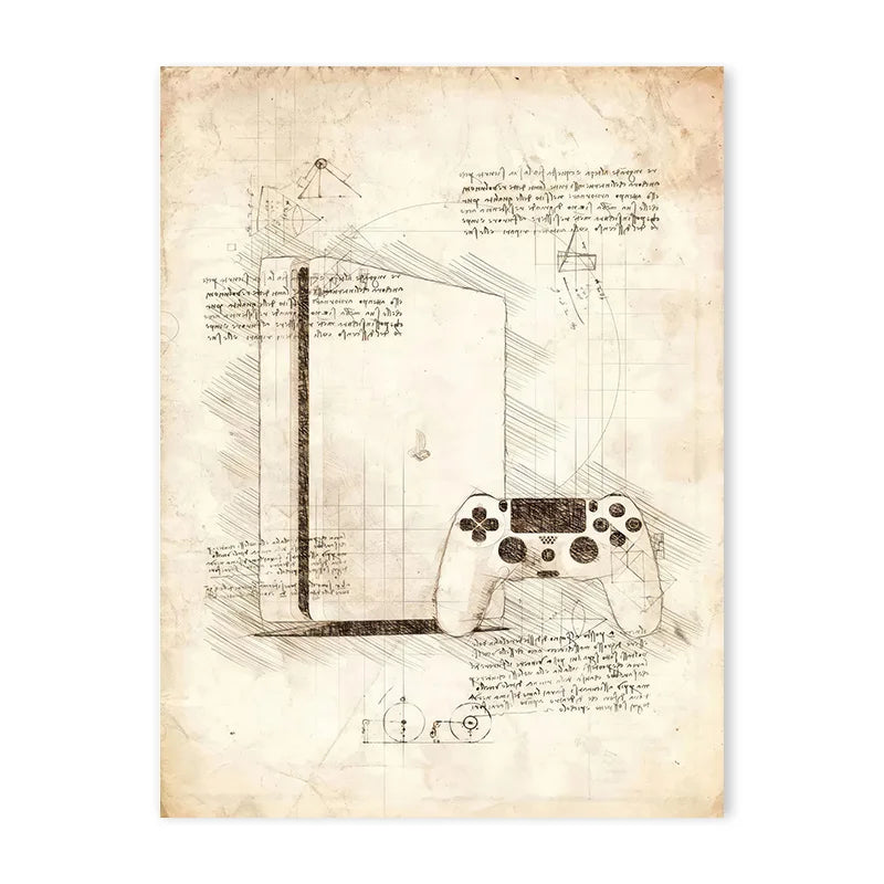Vintage Sketch Gaming Blueprint Prints Collection
