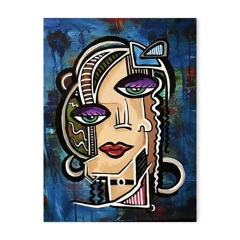 Geometric colour-block human face abstract canvas wall art