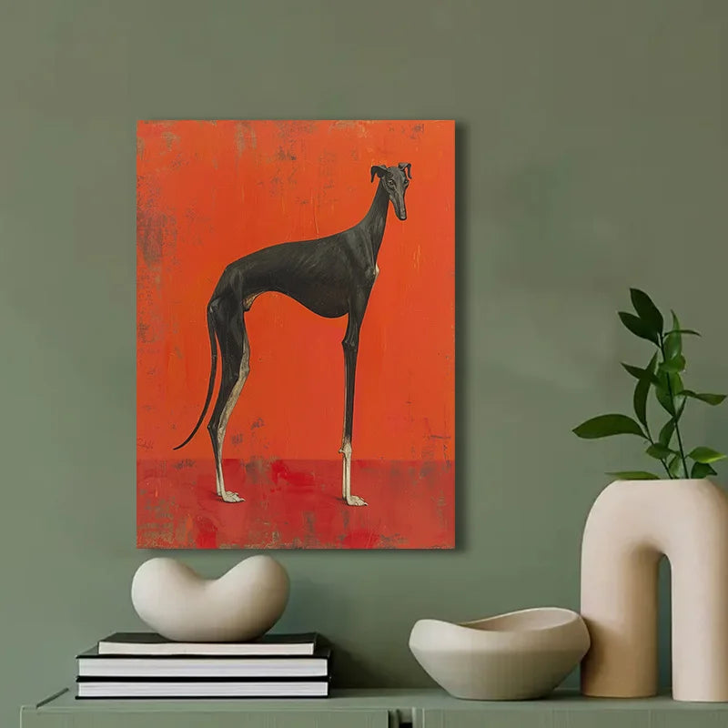 minimalist portrait of a black greyhound dog canvas wall art