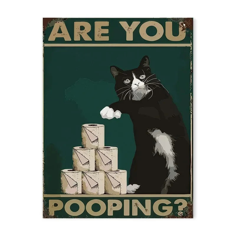 Funny cats and dogs “Are You Pooping?” bathroom canvas wall art