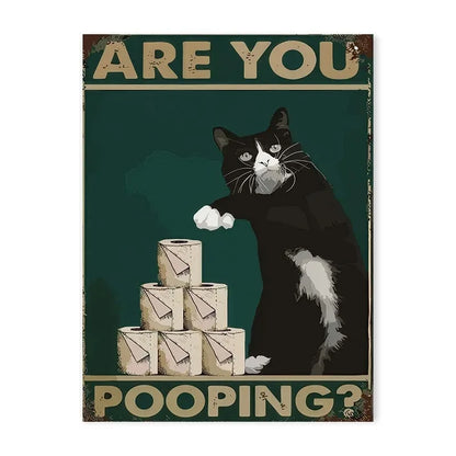 Funny cats and dogs “Are You Pooping?” bathroom canvas wall art