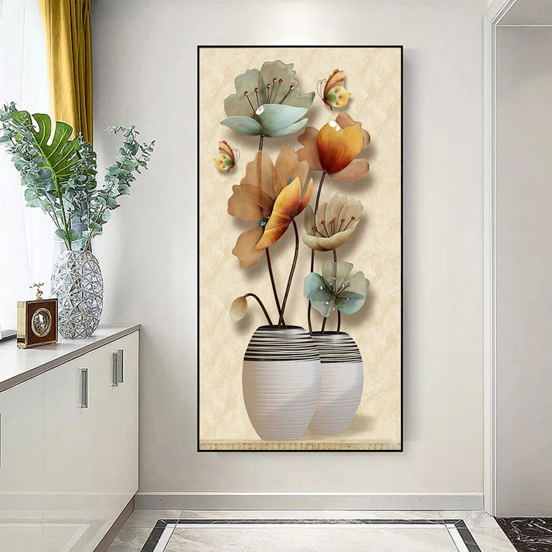 retro chinese style butterfly and flower vintage canvas print