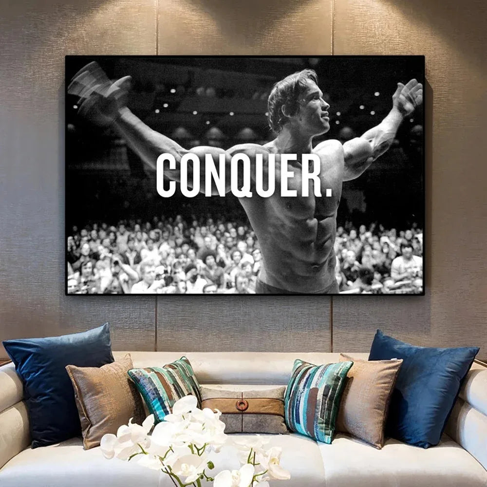 black and white motivational canvas of arnold schwarzenegger