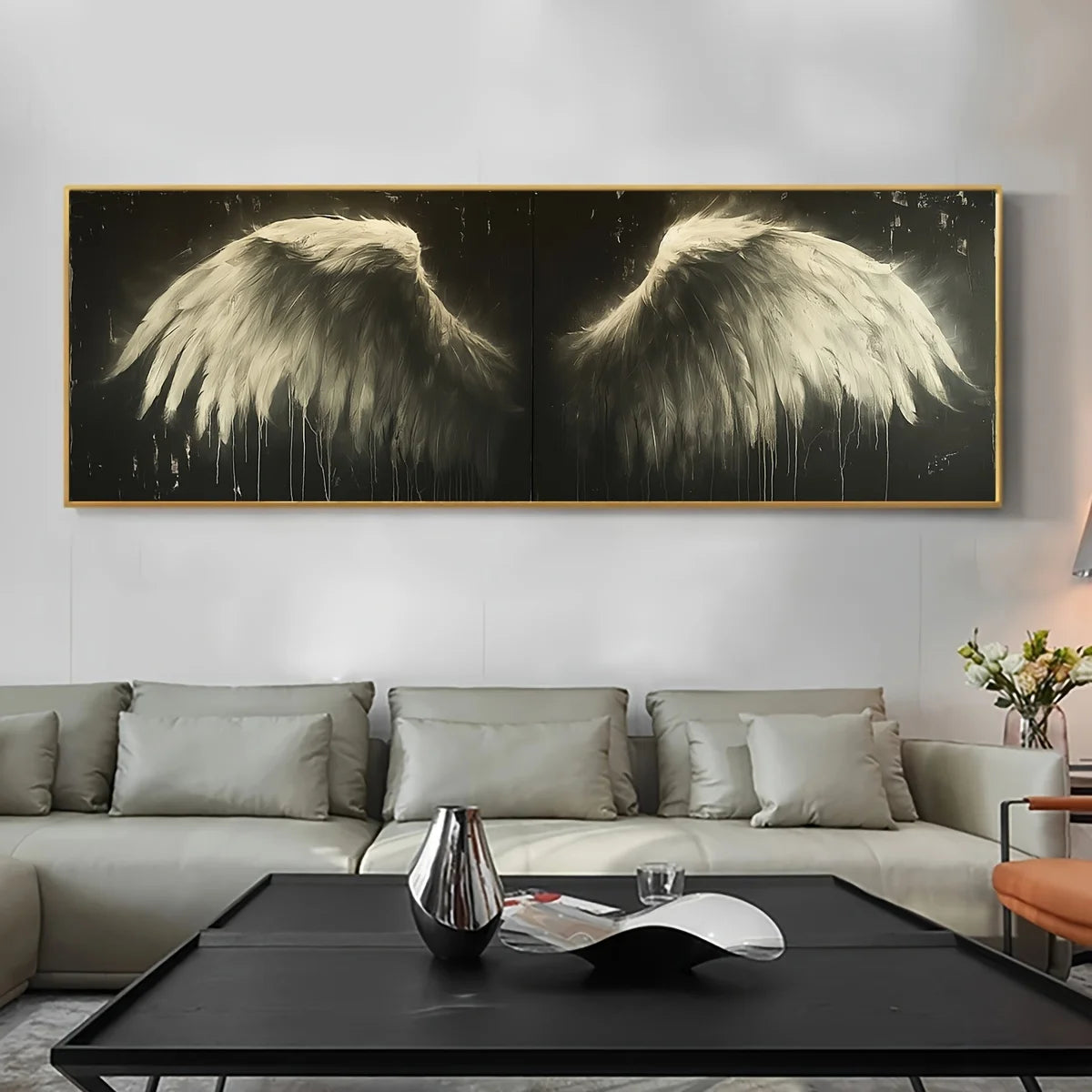 retro black and white angel wings canvas wall art