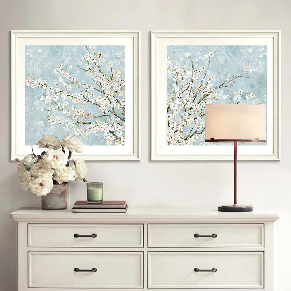 two-panel cherry blossom Nordic floral canvas wall art