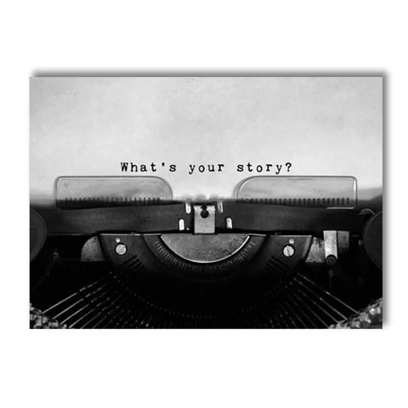 black and white vintage canvas with record camera and typewriter