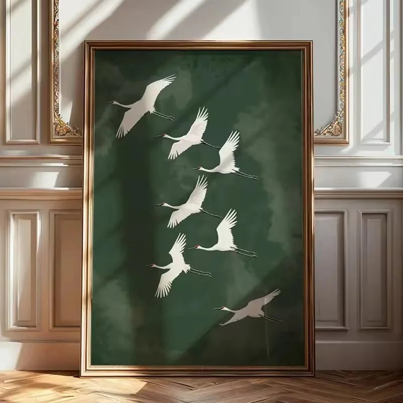 vintage japanese flying crane elegant bird canvas