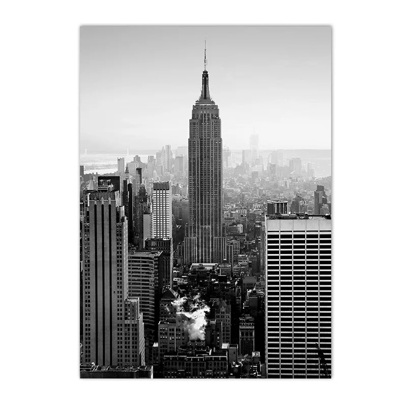 black and white cityscapes of new york and paris with bridges on canvas