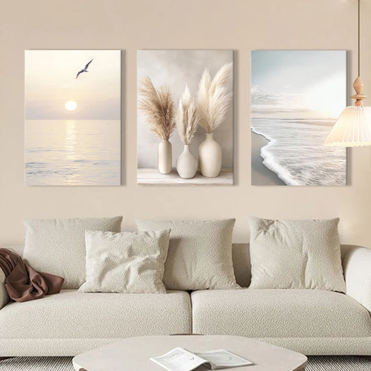 Sunrise Beach Waves Canvas - Set Of 3