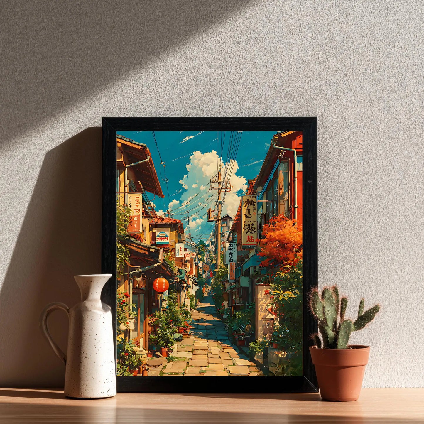 Japan Sunlit Kyoto Alleyway Street Canvas Print