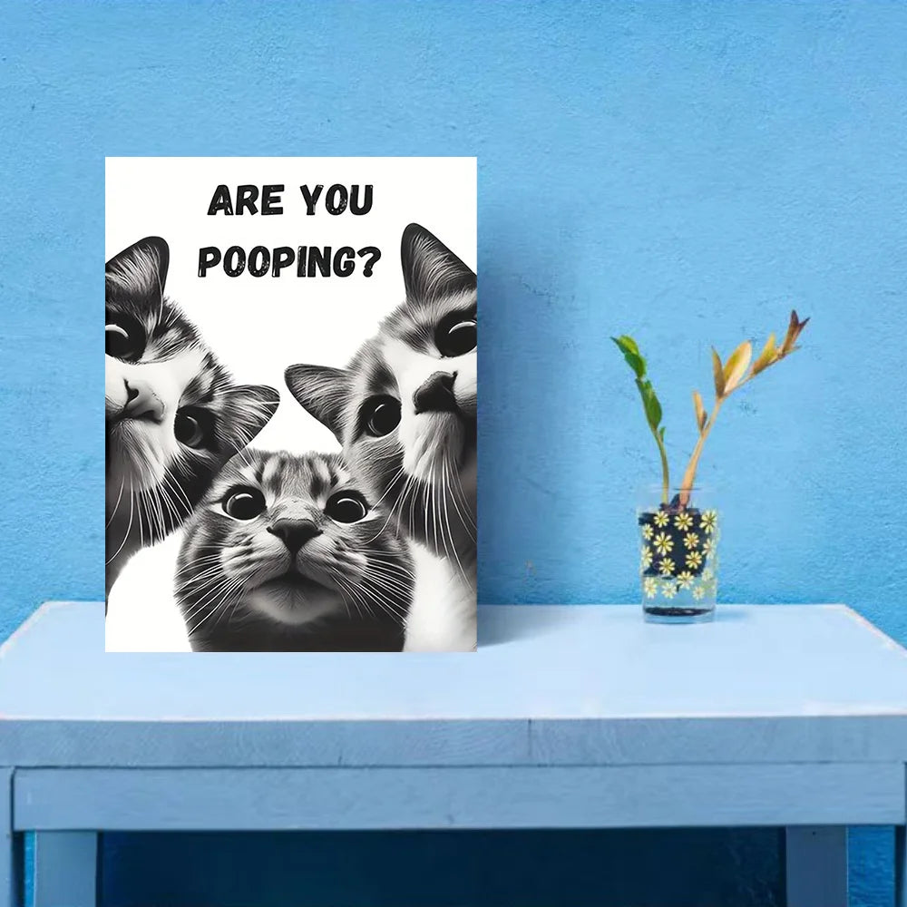 funny bathroom cat are you pooping frameless canvas