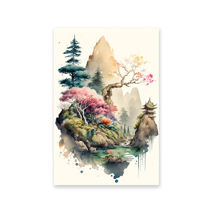 japanese style watercolor landscape aesthetic canvas wall art
