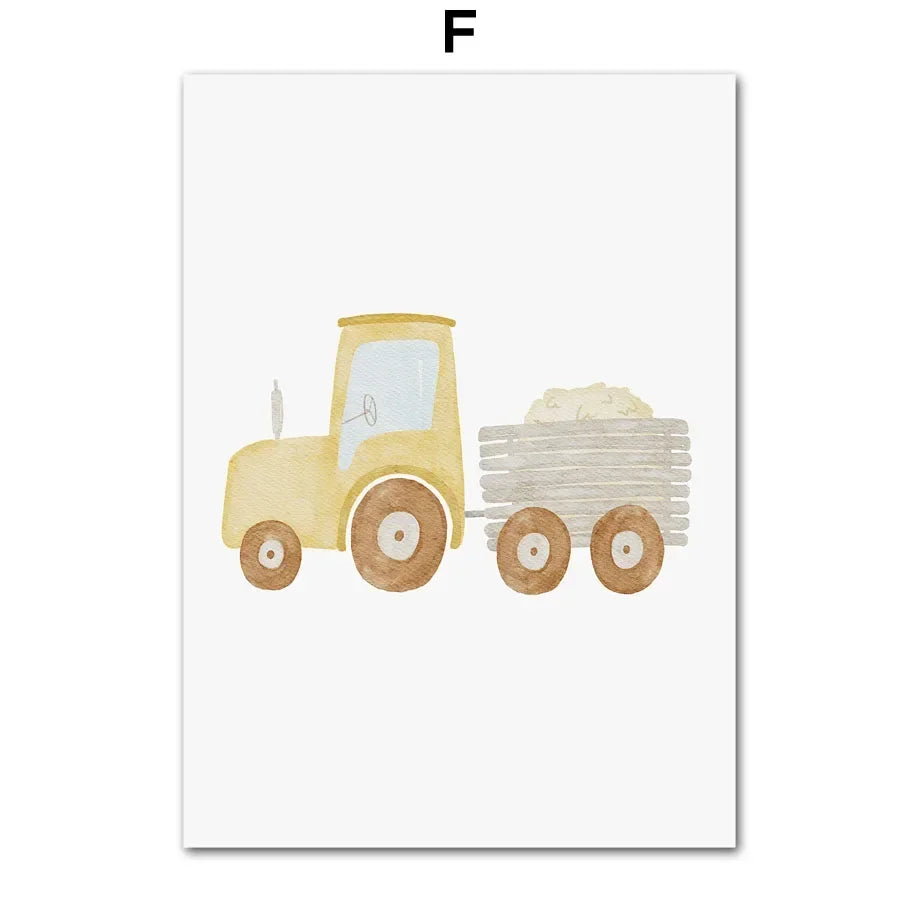 Cartoon Bear Construction Vehicle Canvas Art