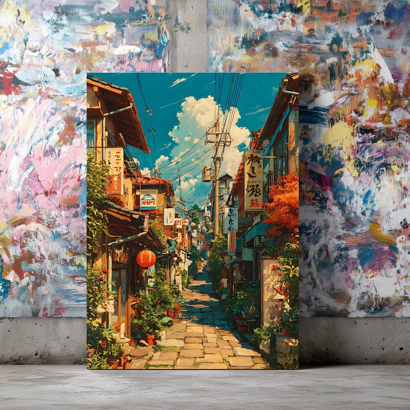 Japan Sunlit Kyoto Alleyway Street Canvas Print