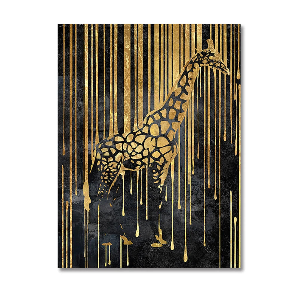 Abstract Gold Line Animals Canvas