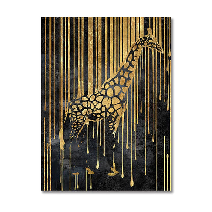 Abstract Gold Line Animals Canvas