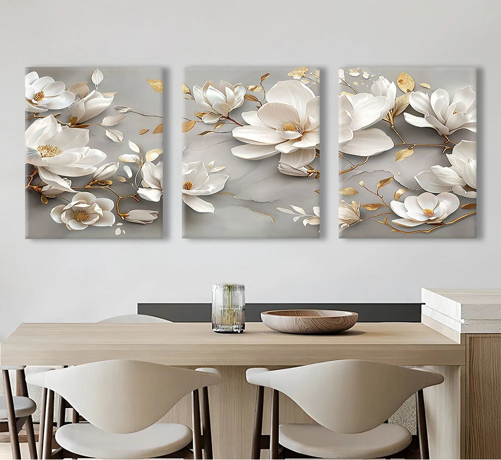 Abstract White Floral Canvas - Set Of 3