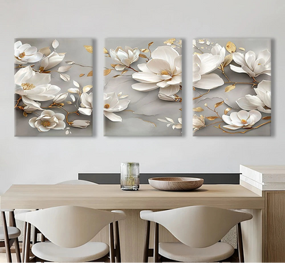 Abstract White Floral Canvas - Set Of 3
