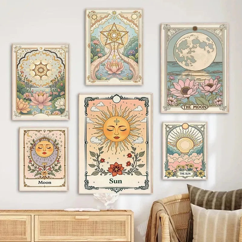 Tarot Sun & Moon Lotus Flower Canvas