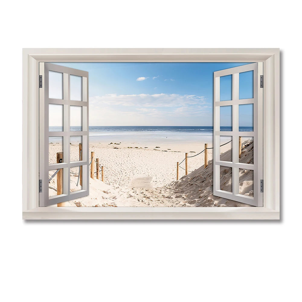 Nordic 3D Window View Beach Canvas