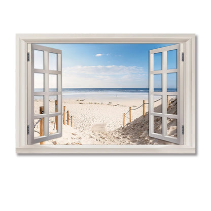 Nordic 3D Window View Beach Canvas