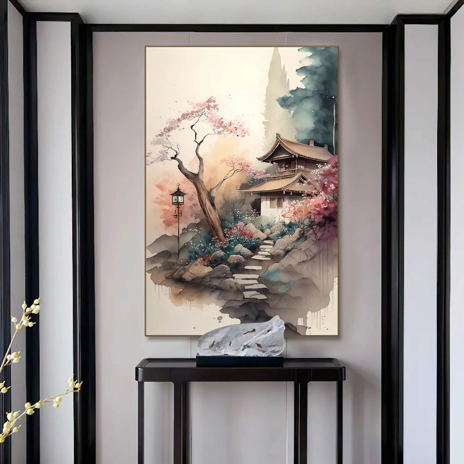 japanese style watercolor landscape aesthetic canvas wall art