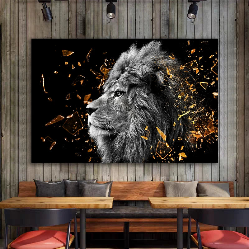 Modern Black Lion & Safari Animals Canvas