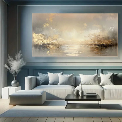 large beige and gold textured oil frameless abstract canvas