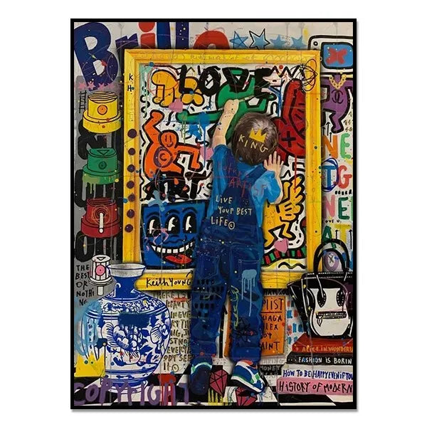 Graffiti Mona Lisa Starry Night Canvas Print