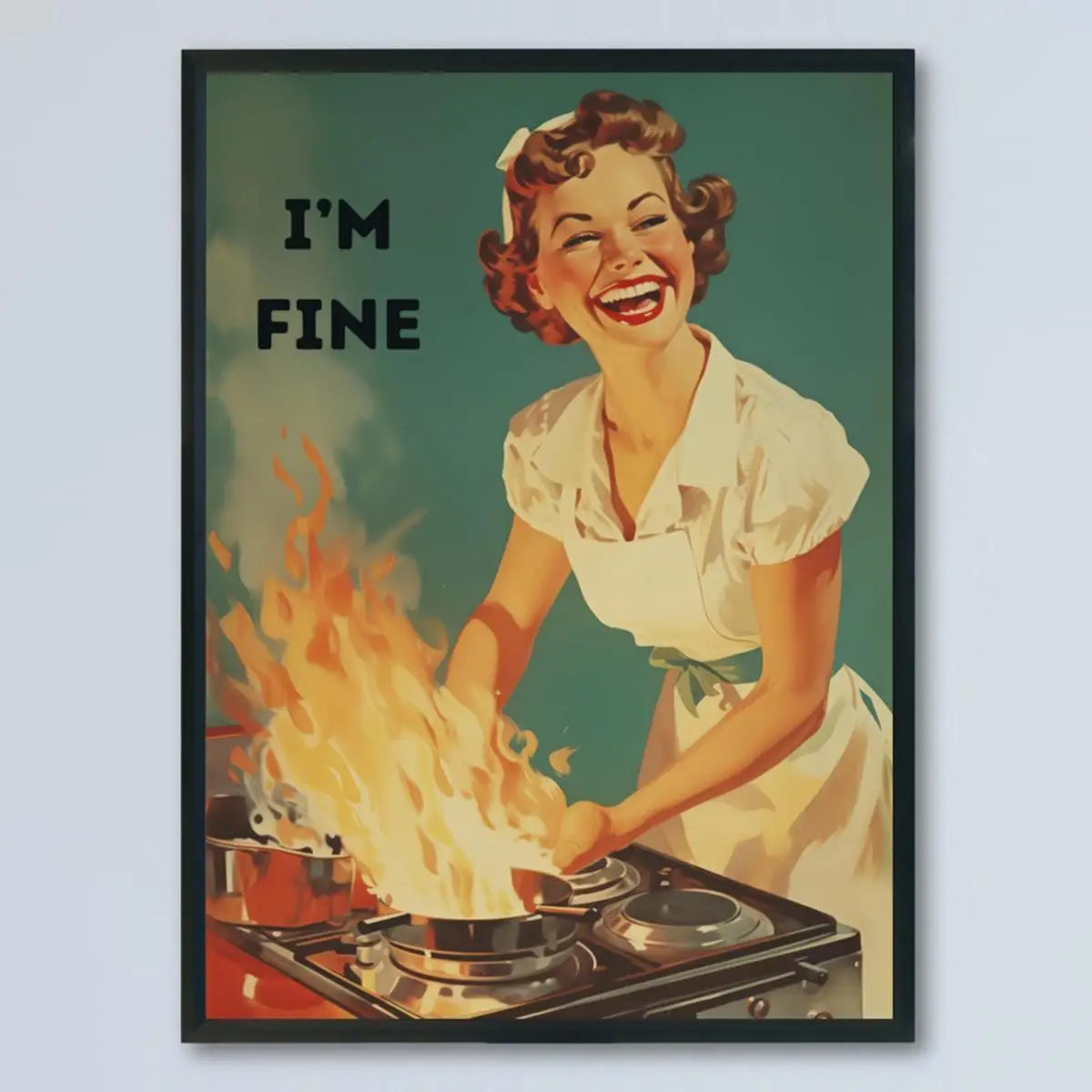 retro 50s housewife cooking cartoon frameless kitchen canvas