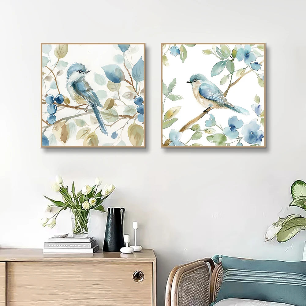 Abstract Bird on Branch Watercolor Canvas