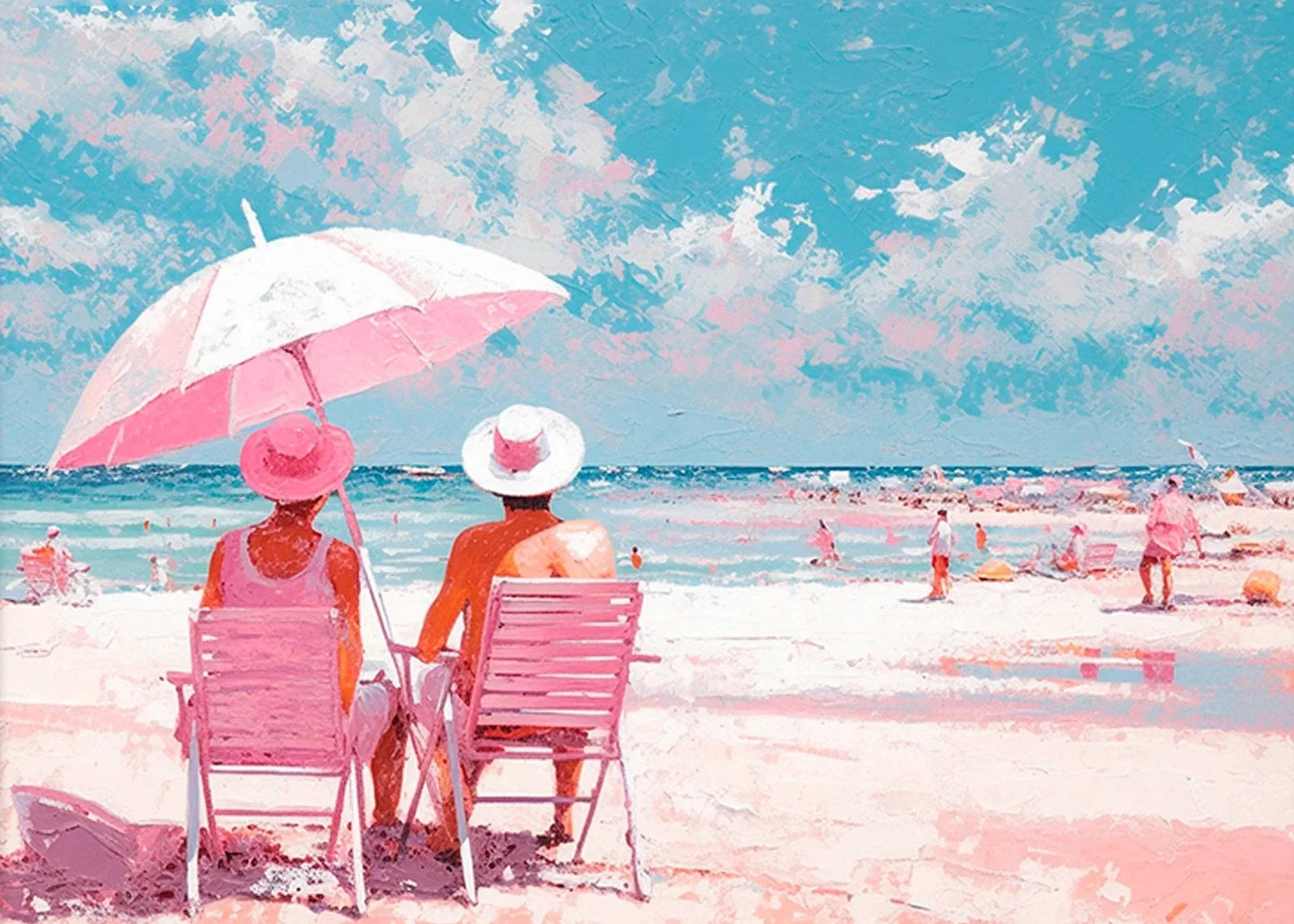 pink horse standing at coastal beach boho canvas print