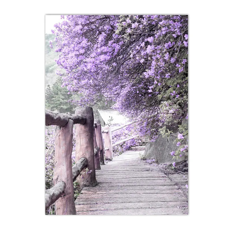 lavender dreamscape canvas with tree blossoms flower girl door bike and car