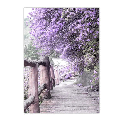 lavender dreamscape canvas with tree blossoms flower girl door bike and car