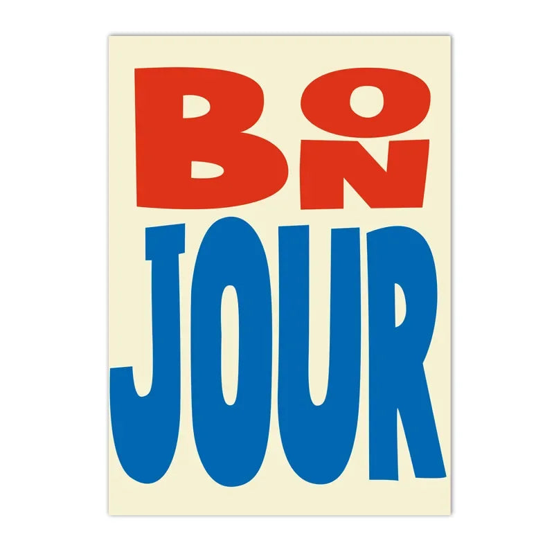 colorful “bonjour” French greeting quote canvas wall art